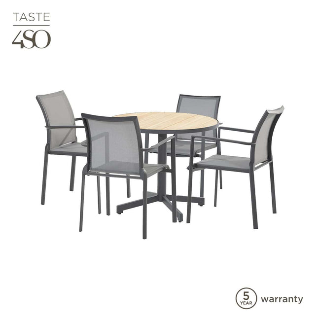 Taste 4SO Melbourne dining + Fiesta tafel met teak tafelblad 90 Ø cm