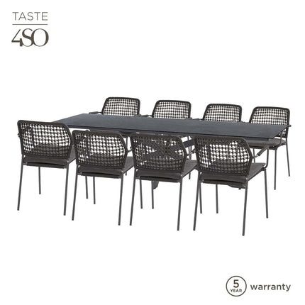 Taste 4SO Barista dining antraciet + Minerva tafel HPL blad donkergrijs 280 x 95 cm