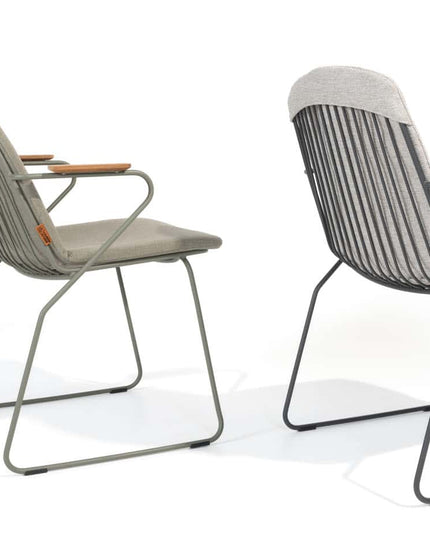 4 Seasons Outdoor Veneto dining olive + Taste 4SO Prado teak tafel 160 Ø cm