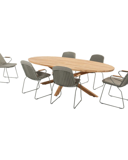 4 Seasons Outdoor Veneto dining olive + Taste 4SO Prado teak tafel ovaal 240 cm