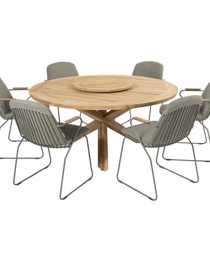 4 Seasons Outdoor Veneto dining olive + Taste 4SO Prado teak tafel 160 Ø cm