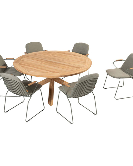 4 Seasons Outdoor Veneto dining olive + Taste 4SO Prado teak tafel 160 Ø cm
