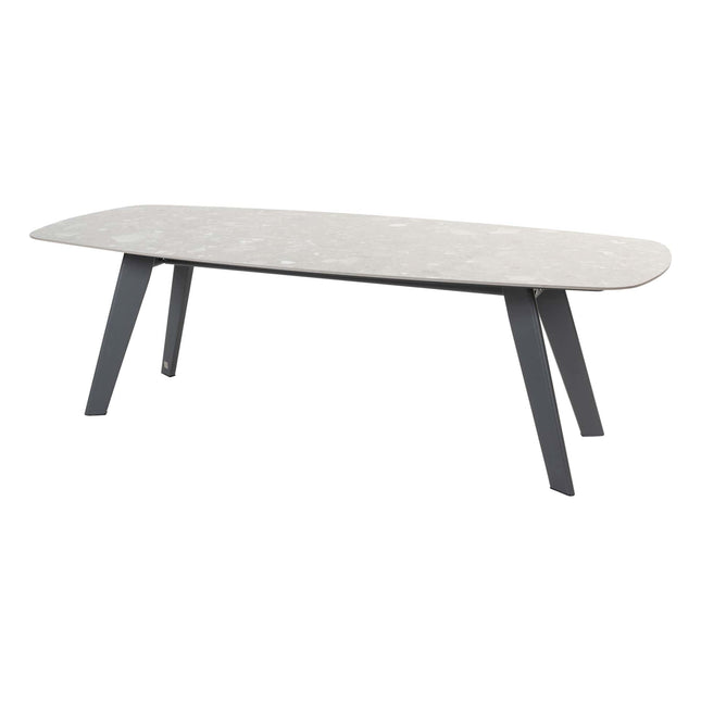 4 Seasons Outdoor Aprilla dining antraciet + Montana tafel barrel keramiek terrazzo 240 x 103 cm