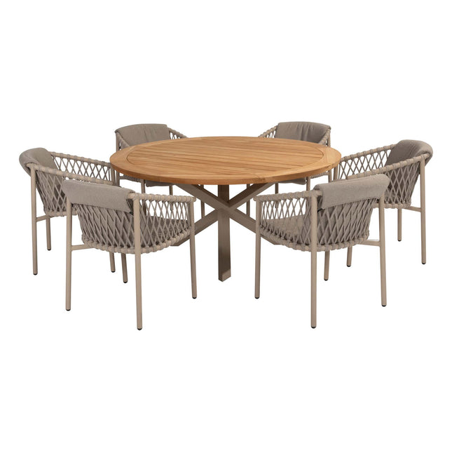 4 Seasons Outdoor Allora dining stoel latte + Taste 4SO Prado teak tafel 160 Ø cm latte onderstel