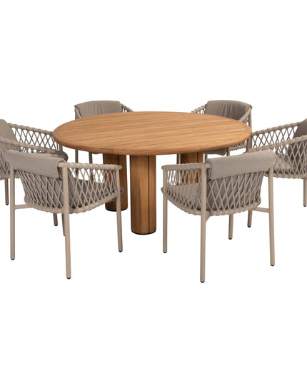 4 Seasons Outdoor Allora dining stoel latte + Taste 4SO Corsica tafel teak 160 Ø cm