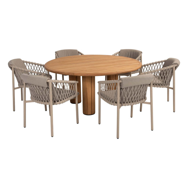 4 Seasons Outdoor Allora dining stoel latte + Taste 4SO Corsica tafel teak 160 Ø cm