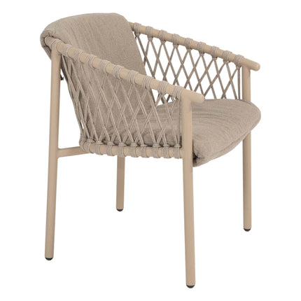 4 Seasons Outdoor Allora dining stoel latte + Taste 4SO Capri tafel barrel-vorm teak 240 cm