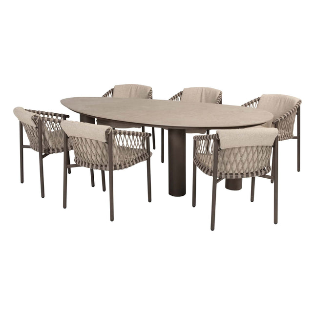 4 Seasons Outdoor Allora dining stoel terre + Arizona tafel keramisch blad kiezel-vorm 240 cm