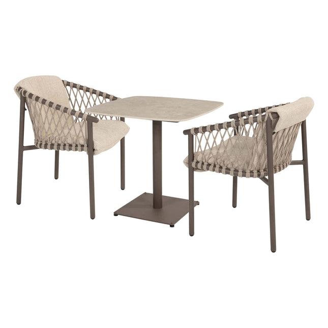 4 Seasons Outdoor Allora dining stoel terre + Vermont eettafel met keramisch tafelblad terre 75 x 75 cm