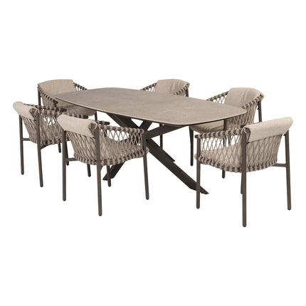 4 Seasons Outdoor Allora dining stoel terre + Taste 4SO Prado tafel met keramisch tafelblad barrel terre 240 cm