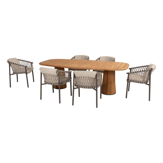 4 Seasons Outdoor Allora dining stoel terre + Taste 4SO Capri tafel barrel-vorm teak 240 cm