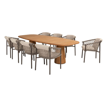 4 Seasons Outdoor Allora dining stoel terre + Taste 4SO Capri tafel barrel-vorm teak 240 cm