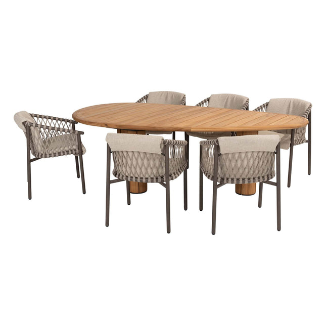 4 Seasons Outdoor Allora dining stoel terre + Taste 4SO Corsica tafel kiezel-vorm teak 240 cm
