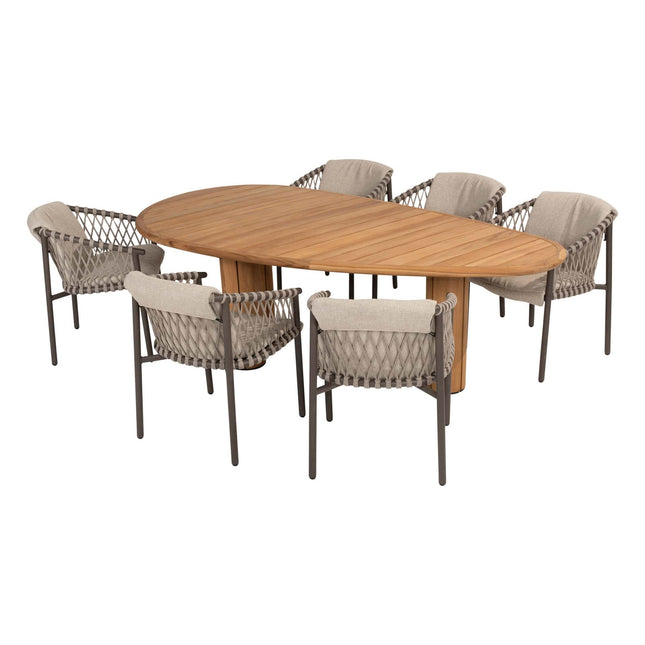 4 Seasons Outdoor Allora dining stoel terre + Taste 4SO Corsica tafel kiezel-vorm teak 240 cm