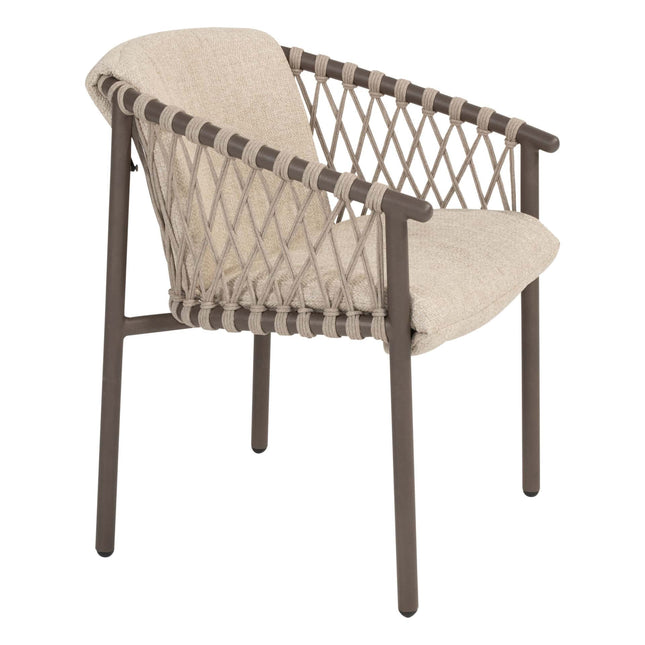 4 Seasons Outdoor Allora dining stoel terre + Vermont eettafel met keramisch tafelblad terre 75 x 75 cm