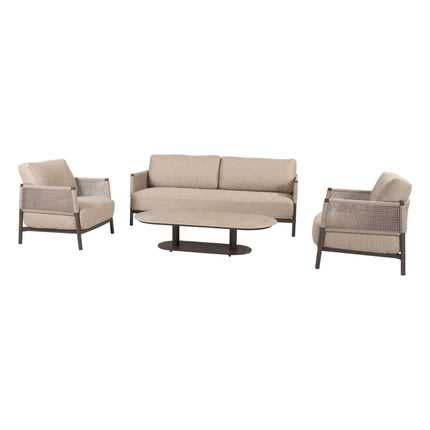 4 Seasons Outdoor Savanne loungeset: 3-zitsbank + loungestoelen + Boaz ovale salontafel - Image 1