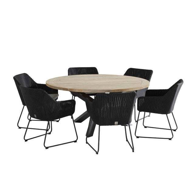 Taste 4SO Louvre teak tafel 160 Ø cm aluminium onderstel