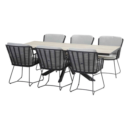 4 Seasons Outdoor Fabrice dining antraciet + Minerva tafel met HPL blad wood look 220 cm