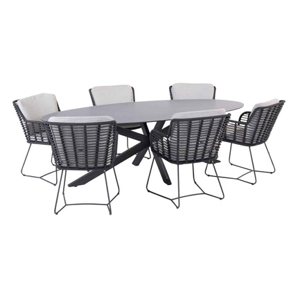 4 Seasons Outdoor Fabrice dining antraciet + Privada tafel ovaal HPL blad 240 cm