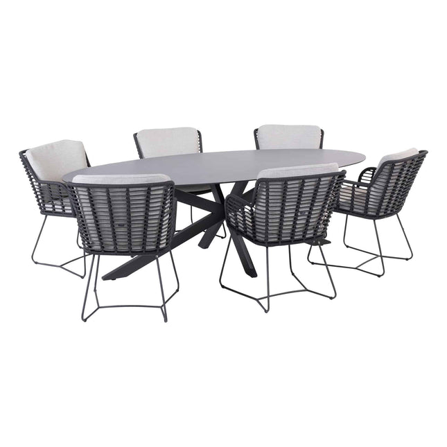 4 Seasons Outdoor Fabrice dining antraciet + Privada tafel ovaal HPL blad 240 cm