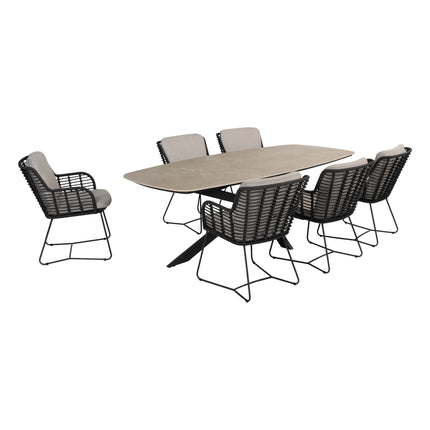 4 Seasons Outdoor Fabrice dining stoel antraciet + Taste 4SO Prado tafel met keramisch tafelblad barrel antraciet 240 cm