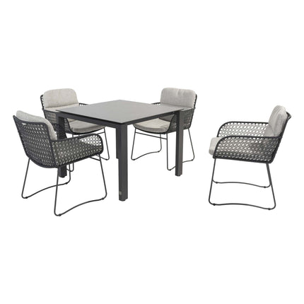 4 Seasons Outdoor Aprilla dining antraciet + Goa tafel HPL 95 cm slate antraciet