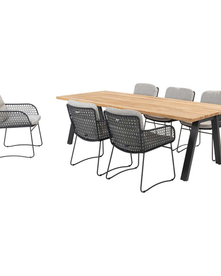 4 Seasons Outdoor Aprilla dining antraciet + Taste 4SO Ambassador teak tafel 240 x 100 cm
