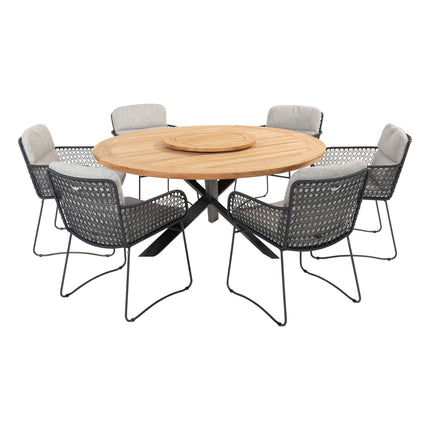 4 Seasons Outdoor Aprilla dining antraciet + Taste 4SO Prado teak tafel 160 Ø cm + lazy susan