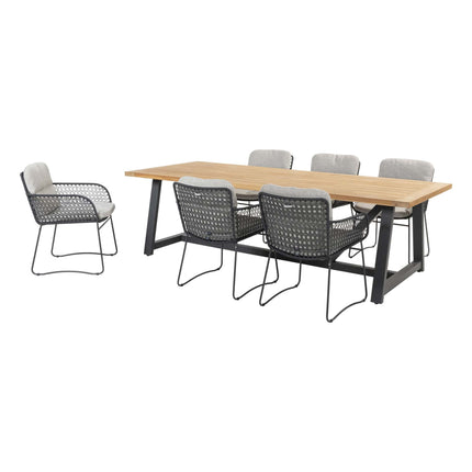 4 Seasons Outdoor Aprilla dining antraciet + Taste 4SO Noah teak tafel antraciet onderstel 260 cm