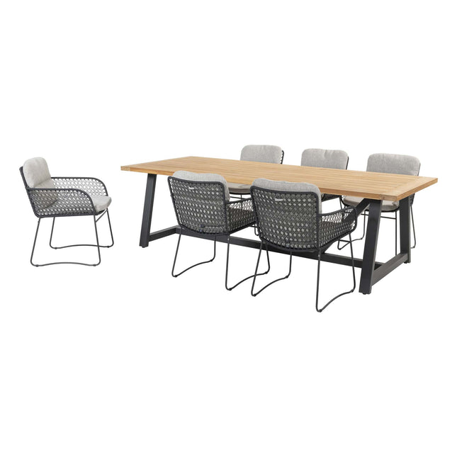 4 Seasons Outdoor Aprilla dining antraciet + Taste 4SO Noah teak tafel antraciet onderstel 260 cm