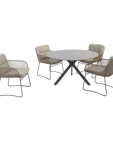 4 Seasons Outdoor Aprilla dining pure (4 st.) + Locarno tafel HPL slate antraciet 130 Ø cm