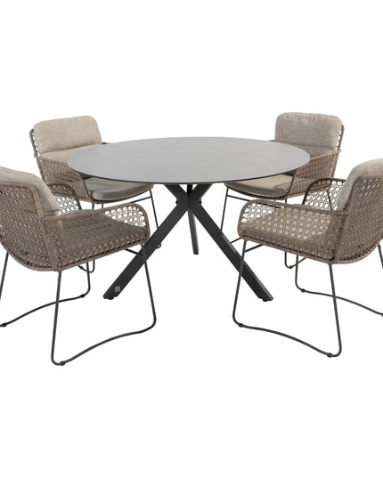 4 Seasons Outdoor Aprilla dining pure (4 st.) + Locarno tafel HPL slate antraciet 130 Ø cm