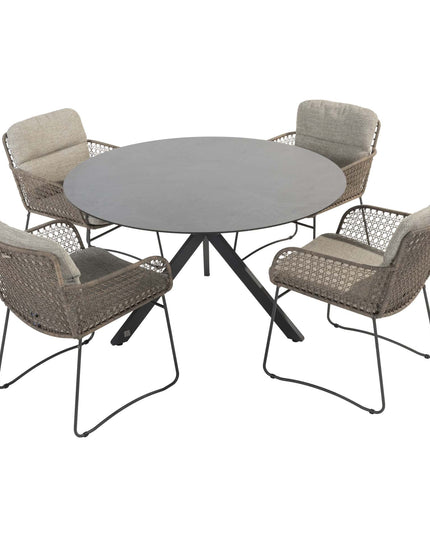 4 Seasons Outdoor Aprilla dining pure (4 st.) + Locarno tafel HPL slate antraciet 130 Ø cm