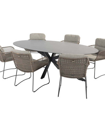 4 Seasons Outdoor Aprilla dining pure (6 st.) + Privada tafel ovaal HPL blad 240 cm