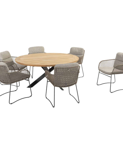 4 Seasons Outdoor Aprilla dining pure (6 st.) + Taste 4SO Prado teak tafel Ø 160 cm