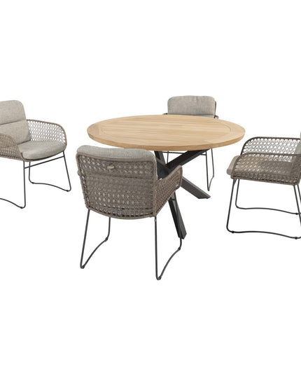 4 Seasons Outdoor Aprilla dining pure (4 st.) + Taste 4SO Prado teak tafel 130 Ø cm