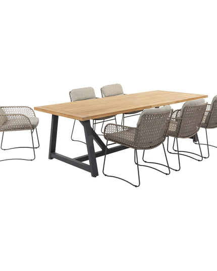 4 Seasons Outdoor Aprilla dining pure (6 st.) + Taste 4SO Noah teak tafel antraciet onderstel 260 cm