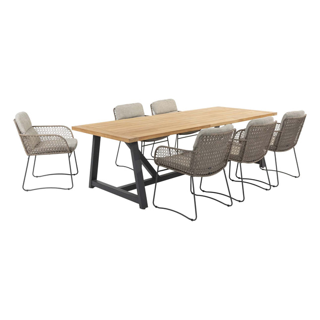 4 Seasons Outdoor Aprilla dining pure (6 st.) + Taste 4SO Noah teak tafel antraciet onderstel 260 cm