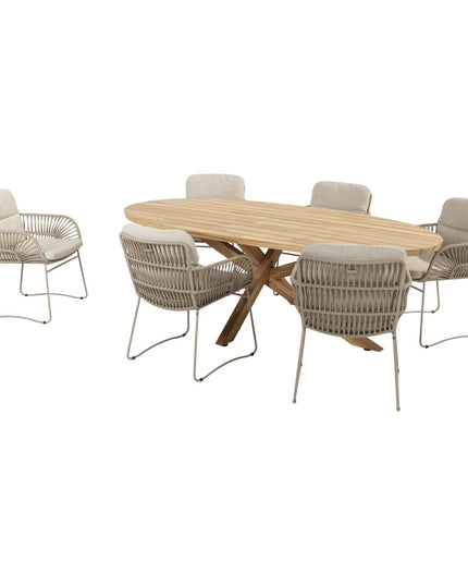 4 Seasons Outdoor Murcia dining latte + Taste 4SO Prado teak tafel ovaal 240 cm