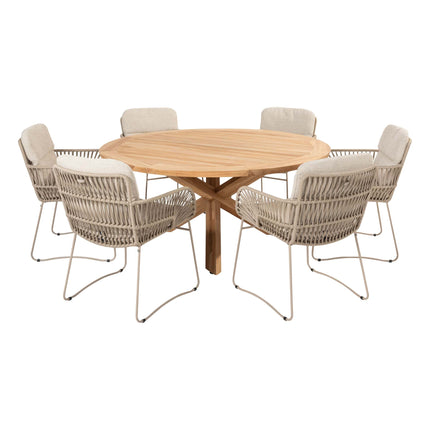 4 Seasons Outdoor Murcia dining latte (6 st.) + Taste 4SO Prado teak tafel latte onderstel Ø 160 cm