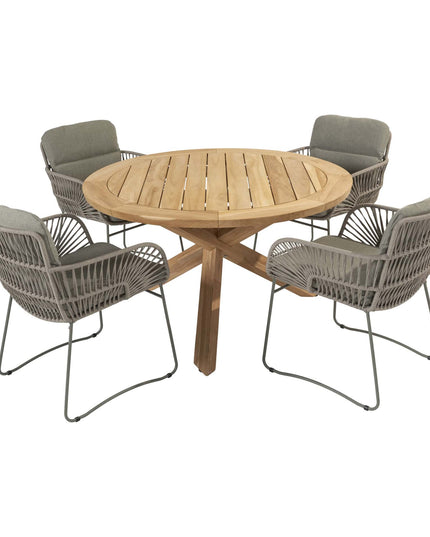 4 Seasons Outdoor Murcia dining olive + Taste 4SO Prado teak tafel 130 Ø cm