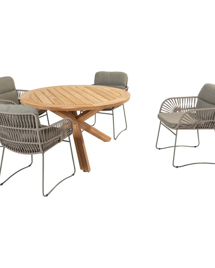 4 Seasons Outdoor Murcia dining olive + Taste 4SO Prado teak tafel 130 Ø cm