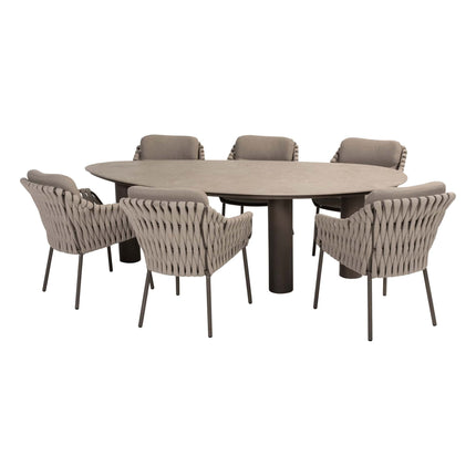 4 Seasons Outdoor Montera dining + Arizona tafel keramisch blad kiezel-vorm