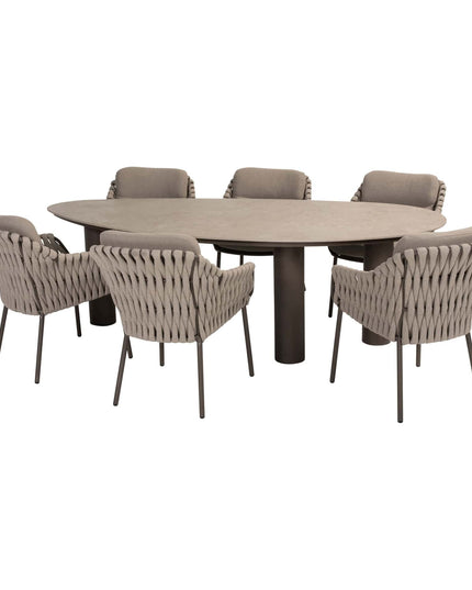 4 Seasons Outdoor Montera dining + Arizona tafel keramisch blad kiezel-vorm