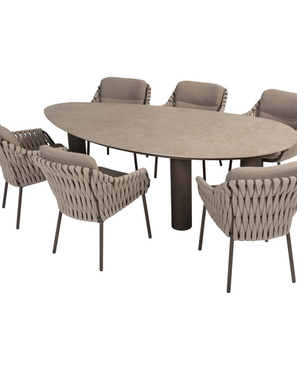 4 Seasons Outdoor Montera dining + Arizona tafel keramisch blad kiezel-vorm