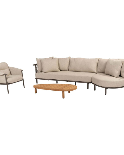 4 Seasons Outdoor Ezra chaise lounge bank + loungestoel + Finn salontafel kiezel-vorm