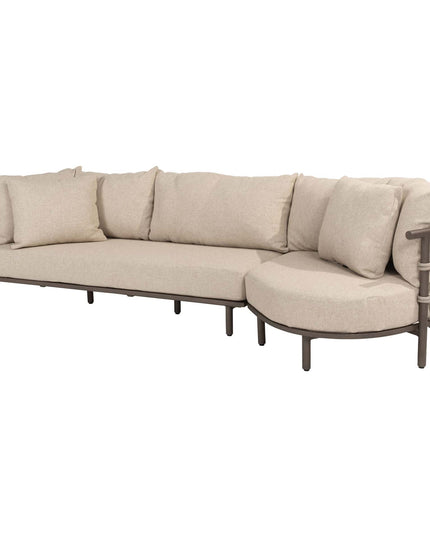 4 Seasons Outdoor Ezra chaise lounge bank + loungestoel + Finn salontafel kiezel-vorm