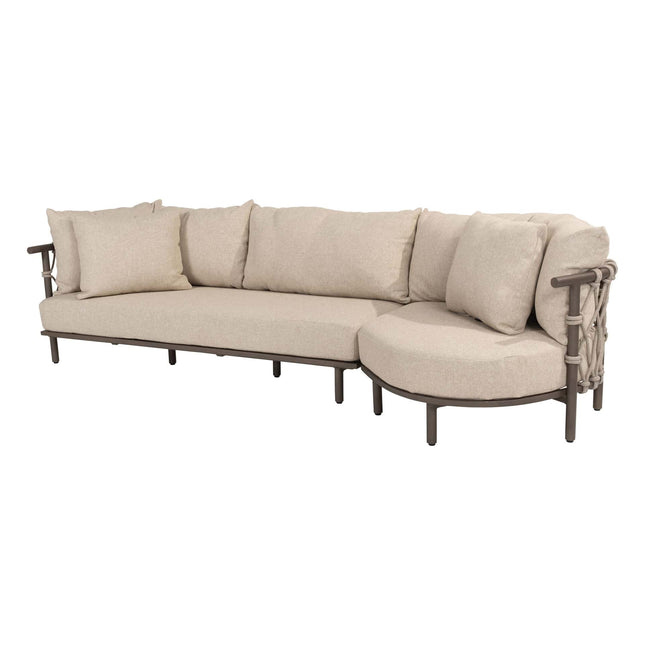 4 Seasons Outdoor Ezra chaise lounge bank + loungestoel + Finn salontafel kiezel-vorm