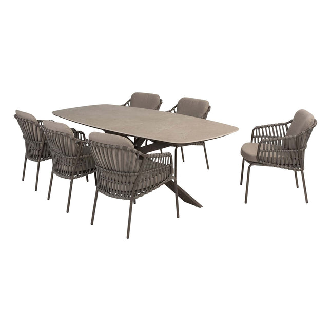 4 Seasons Outdoor Capalbio dining stoel + Taste 4SO Prado tafel met keramisch tafelblad barrel terre 240 cm