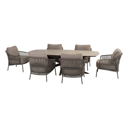4 Seasons Outdoor Tuinset Capalbio low dining stoel + Nevada low dining tafel barrel-vorm 250 cm terre